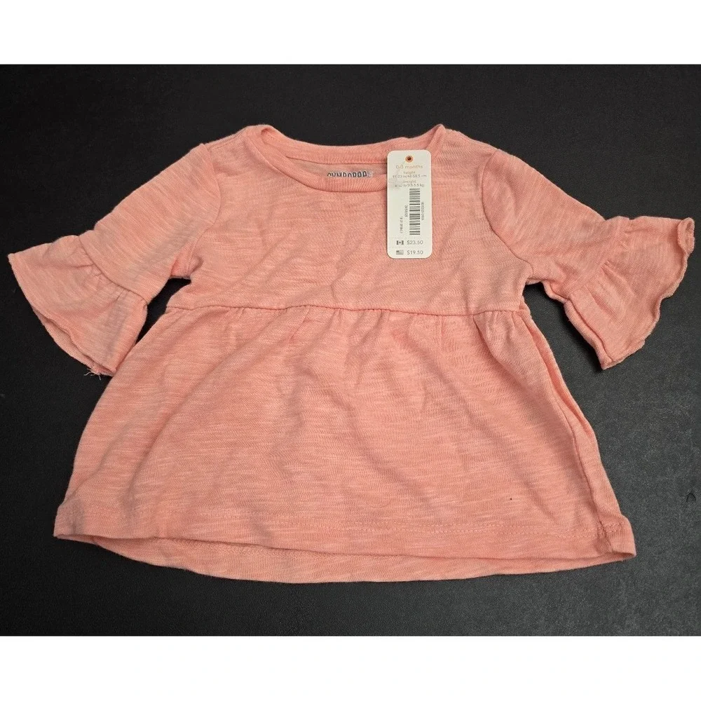 NWT Gymboree Baby Girls Peach Flutter Sleeve Peplum Tunic Top – 0-3M